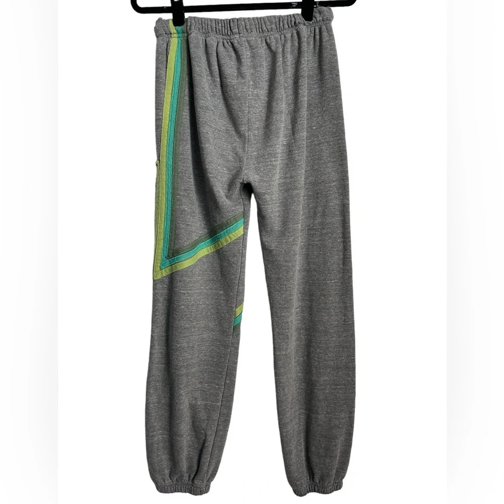 *SOLD* AVIATOR NATION Rare Sweatpants- Heather Grey/ Green Stripes Size Small - Picture 2 of 9